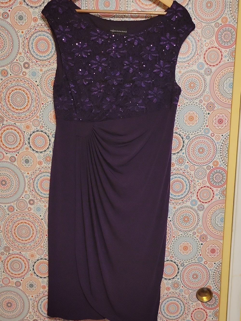 Connected Apparel Purple Lace Bodice Midi Dress
